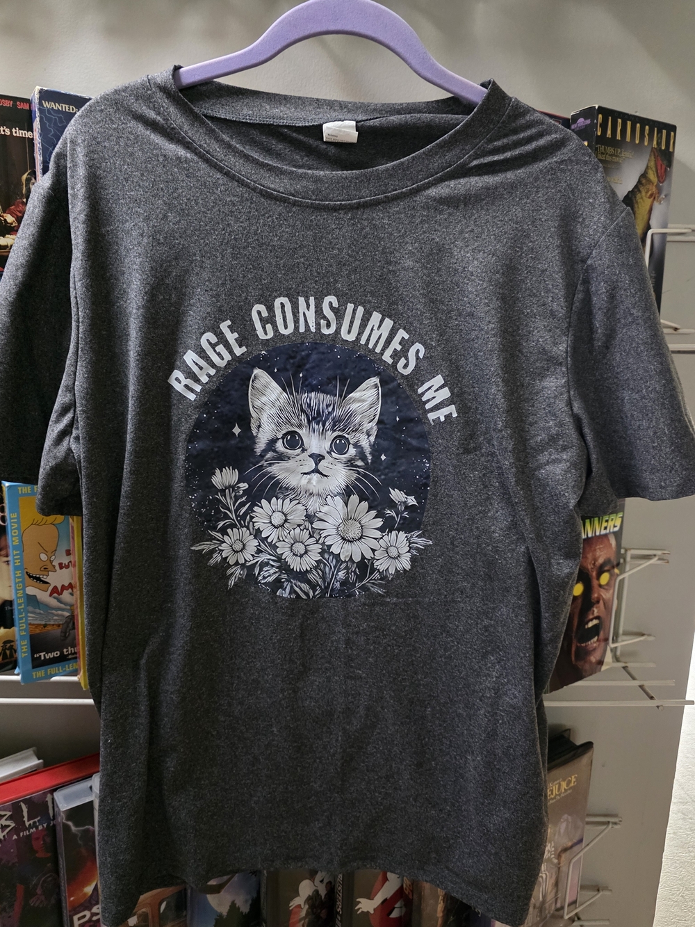 Rage Consumes Me Cat Graphic Tee - Dark Gray